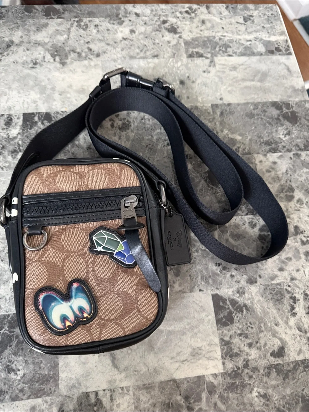 Coach Brown Signature Canvas Messenger Crossbody with Black Strap